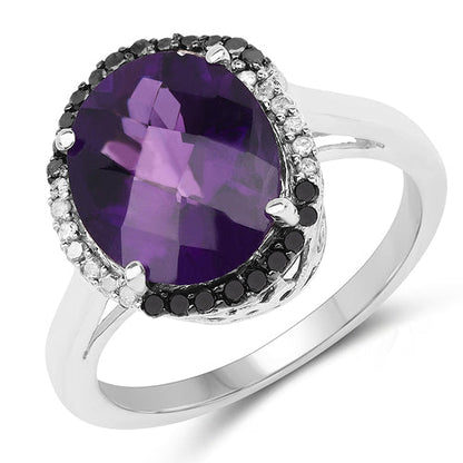 4.52 Carat Genuine Amethyst, Black Diamond & White Diamond .925 Sterling Silver Ring Bids.com
