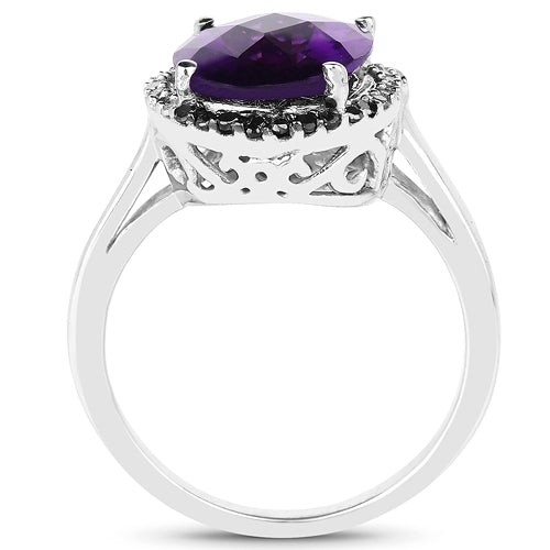4.52 Carat Genuine Amethyst, Black Diamond & White Diamond .925 Sterling Silver Ring Bids.com