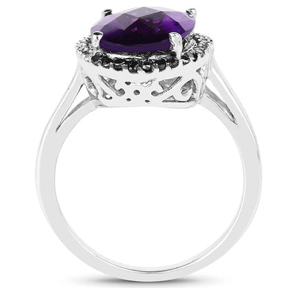 4.52 Carat Genuine Amethyst, Black Diamond & White Diamond .925 Sterling Silver Ring Bids.com
