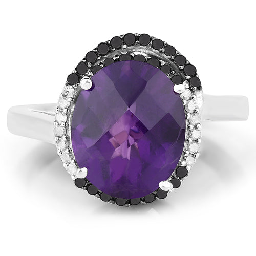 4.52 Carat Genuine Amethyst, Black Diamond & White Diamond .925 Sterling Silver Ring Bids.com