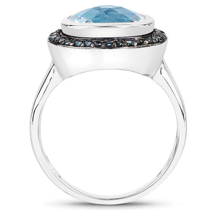 5.23 Carat Genuine Swiss Blue Topaz and Black Diamond .925 Sterling Silver Ring Bids.com