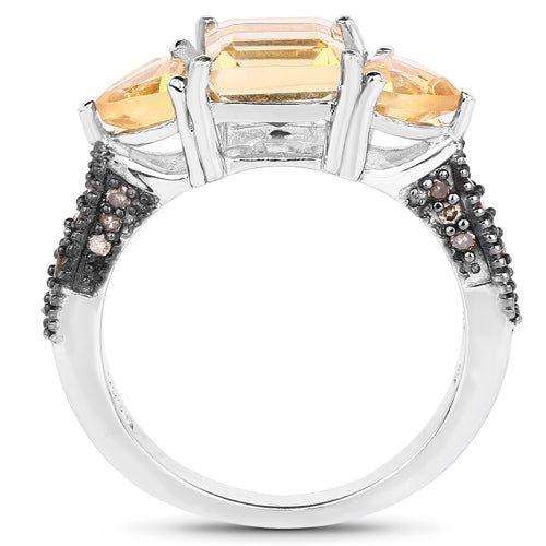 2.71 Carat Genuine Citrine and Champagne Diamond .925 Sterling Silver Ring Bids.com