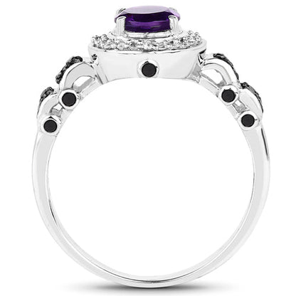 1.02 Carat Genuine Amethyst, Black Diamond & White Diamond .925 Sterling Silver Ring Bids.com