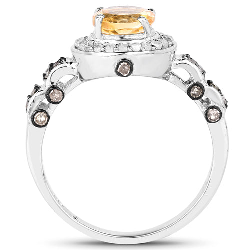 1.06 Carat Genuine Citrine, Champagne Diamond & White Diamond .925 Sterling Silver Ring Bids.com