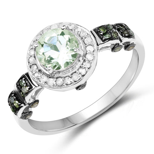 1.07 Carat Genuine Green Amethyst, Green Diamond and White Diamond .925 Sterling Silver Ring Bids.com