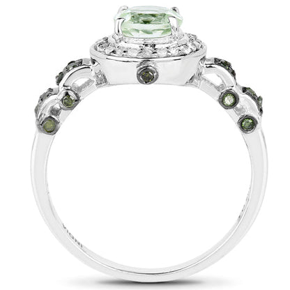 1.07 Carat Genuine Green Amethyst, Green Diamond and White Diamond .925 Sterling Silver Ring Bids.com