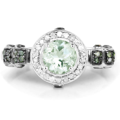 1.07 Carat Genuine Green Amethyst, Green Diamond and White Diamond .925 Sterling Silver Ring Bids.com