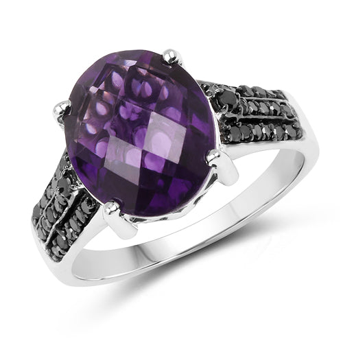 3.96 Carat Genuine Amethyst & Black Diamond .925 Sterling Silver Ring Bids.com