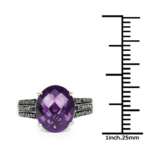 3.96 Carat Genuine Amethyst & Black Diamond .925 Sterling Silver Ring Bids.com