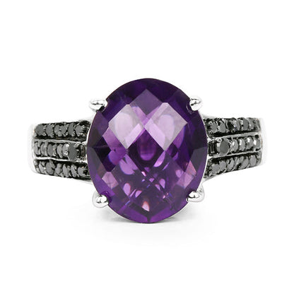3.96 Carat Genuine Amethyst & Black Diamond .925 Sterling Silver Ring Bids.com