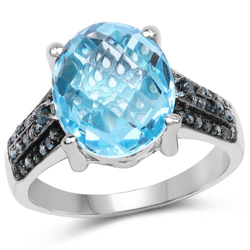 5.51 Carat Genuine Baby Swiss Blue Topaz and Blue Diamond .925 Sterling Silver Ring Bids.com