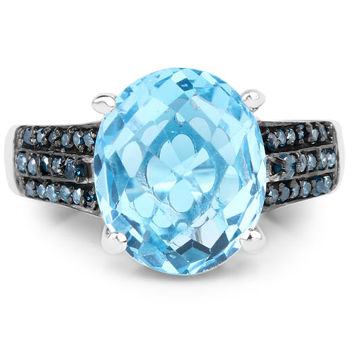 5.51 Carat Genuine Baby Swiss Blue Topaz and Blue Diamond .925 Sterling Silver Ring Bids.com