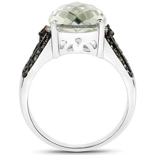 4.41 Carat Genuine Green Amethyst and Green Diamond .925 Sterling Silver Ring Bids.com