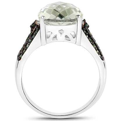 4.41 Carat Genuine Green Amethyst and Green Diamond .925 Sterling Silver Ring Bids.com