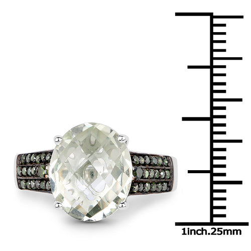 4.41 Carat Genuine Green Amethyst and Green Diamond .925 Sterling Silver Ring Bids.com