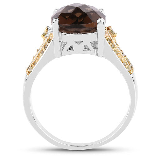 4.87 Carat Genuine Smoky Quartz and Yellow Diamond .925 Sterling Silver Ring Bids.com