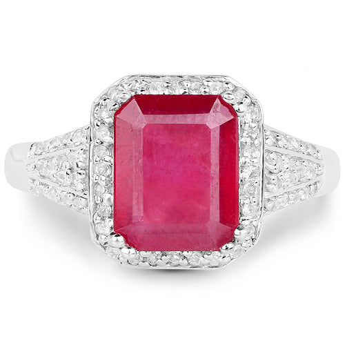 4.55 Carat Glass Filled Ruby and White Topaz .925 Sterling Silver Ring Bids.com