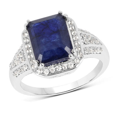 4.80 Carat Glass Filled Sapphire and White Topaz .925 Sterling Silver Ring Bids.com