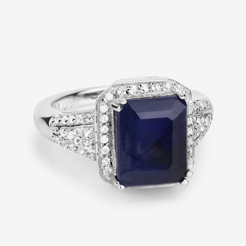 4.80 Carat Glass Filled Sapphire and White Topaz .925 Sterling Silver Ring Bids.com