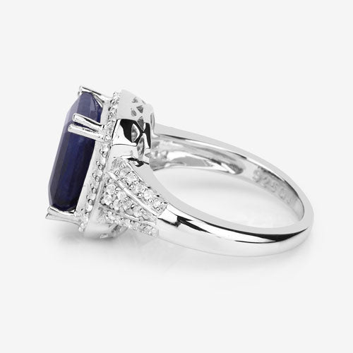 4.80 Carat Glass Filled Sapphire and White Topaz .925 Sterling Silver Ring Bids.com