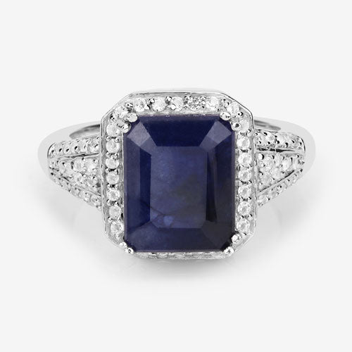 4.80 Carat Glass Filled Sapphire and White Topaz .925 Sterling Silver Ring Bids.com