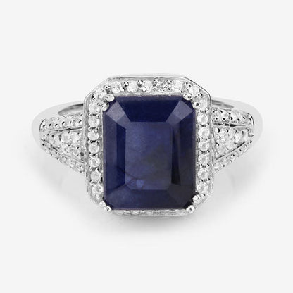 4.80 Carat Glass Filled Sapphire and White Topaz .925 Sterling Silver Ring Bids.com