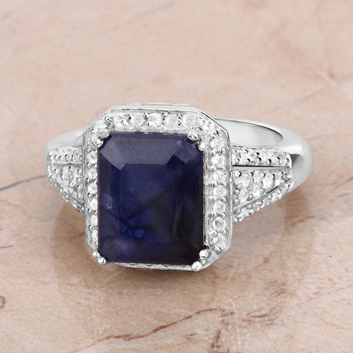 4.80 Carat Glass Filled Sapphire and White Topaz .925 Sterling Silver Ring Bids.com