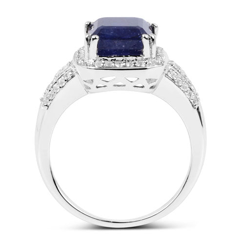 4.80 Carat Glass Filled Sapphire and White Topaz .925 Sterling Silver Ring Bids.com