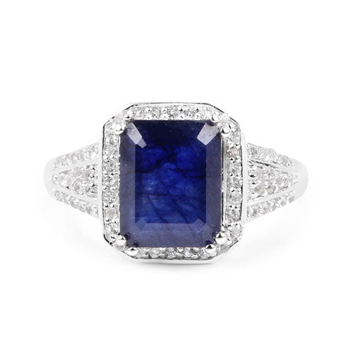 4.80 Carat Glass Filled Sapphire and White Topaz .925 Sterling Silver Ring Bids.com