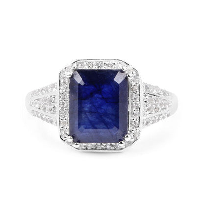 4.80 Carat Glass Filled Sapphire and White Topaz .925 Sterling Silver Ring Bids.com