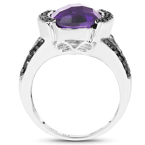 3.24 Carat Genuine Amethyst & Black Diamond .925 Sterling Silver Ring Bids.com