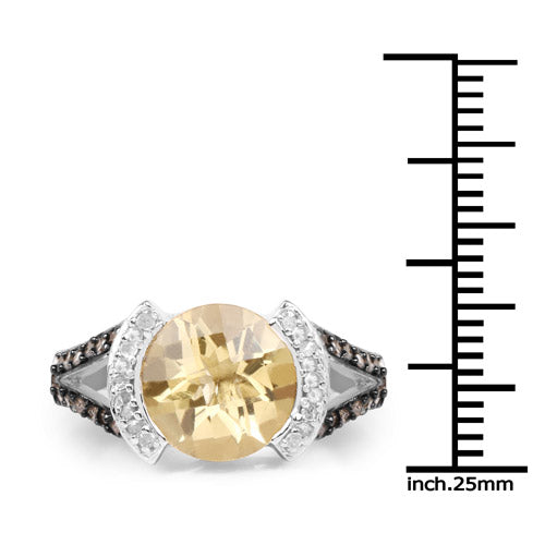 3.64 Carat Genuine Citrine, Champagne Diamond and White Diamond .925 Sterling Silver Ring Bids.com
