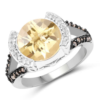 3.64 Carat Genuine Citrine, Champagne Diamond and White Diamond .925 Sterling Silver Ring Bids.com