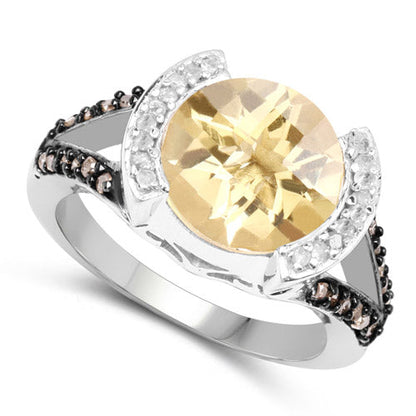 3.64 Carat Genuine Citrine, Champagne Diamond and White Diamond .925 Sterling Silver Ring Bids.com