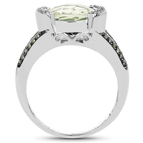 3.59 Carat Genuine Green Amethyst, Green Diamond & White Diamond .925 Sterling Silver Ring Bids.com