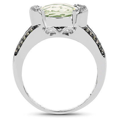 3.59 Carat Genuine Green Amethyst, Green Diamond & White Diamond .925 Sterling Silver Ring Bids.com