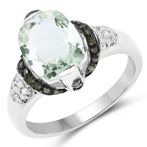 2.92 Carat Genuine Green Amethyst, Green Diamond & White Diamond .925 Sterling Silver Ring Bids.com