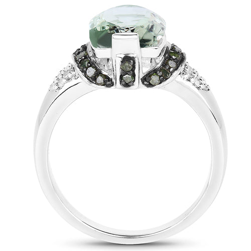 2.92 Carat Genuine Green Amethyst, Green Diamond & White Diamond .925 Sterling Silver Ring Bids.com