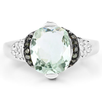 2.92 Carat Genuine Green Amethyst, Green Diamond & White Diamond .925 Sterling Silver Ring Bids.com