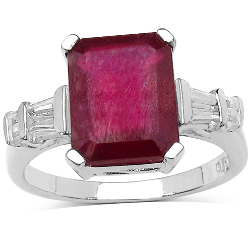 4.30 ct. t.w. Glass Filled Ruby and White Topaz Ring in Sterling Silver Bids.com
