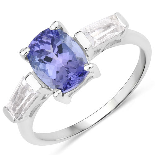 2.00 Carat Genuine Tanzanite and White Topaz .925 Sterling Silver Ring Bids.com