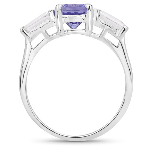 2.00 Carat Genuine Tanzanite and White Topaz .925 Sterling Silver Ring Bids.com
