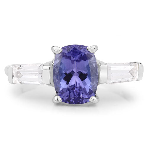 2.00 Carat Genuine Tanzanite and White Topaz .925 Sterling Silver Ring Bids.com