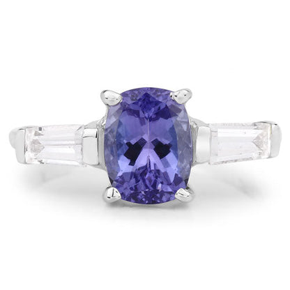 2.00 Carat Genuine Tanzanite and White Topaz .925 Sterling Silver Ring Bids.com