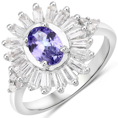 2.01 Carat Genuine Tanzanite and White Topaz .925 Sterling Silver Ring Bids.com