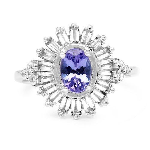 2.01 Carat Genuine Tanzanite and White Topaz .925 Sterling Silver Ring Bids.com