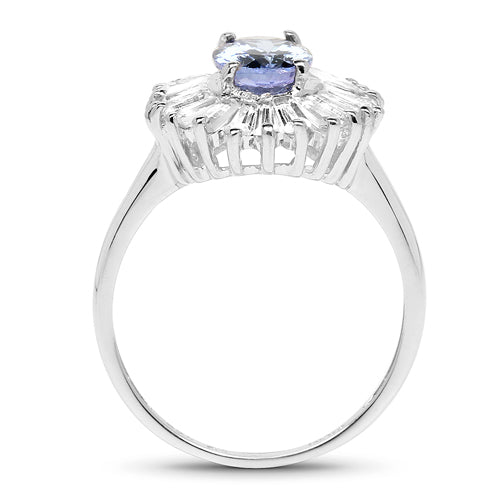 2.47 Carat Genuine Tanzanite and White Topaz .925 Sterling Silver Ring Bids.com