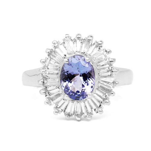 2.47 Carat Genuine Tanzanite and White Topaz .925 Sterling Silver Ring Bids.com