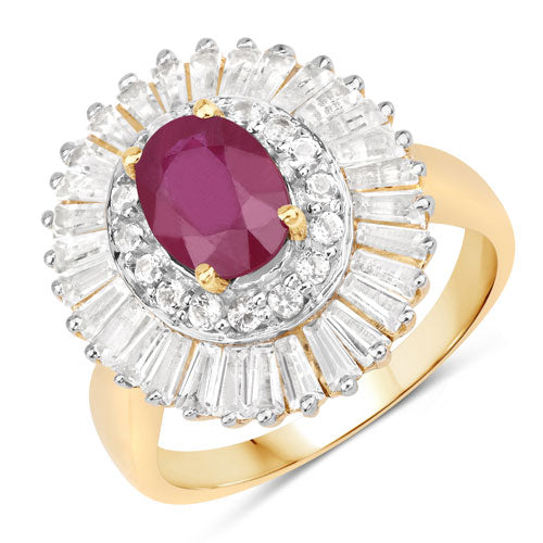 3.75 Carat Genuine Ruby and White Topaz .925 Sterling Silver Ring Bids.com