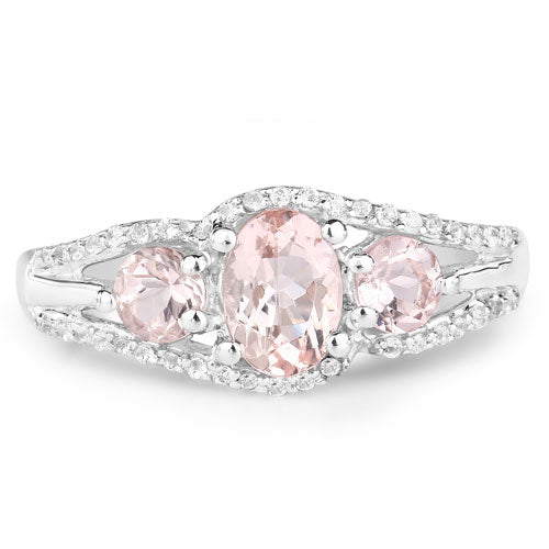 1.34 Carat Genuine Morganite and White Topaz .925 Sterling Silver Ring Bids.com